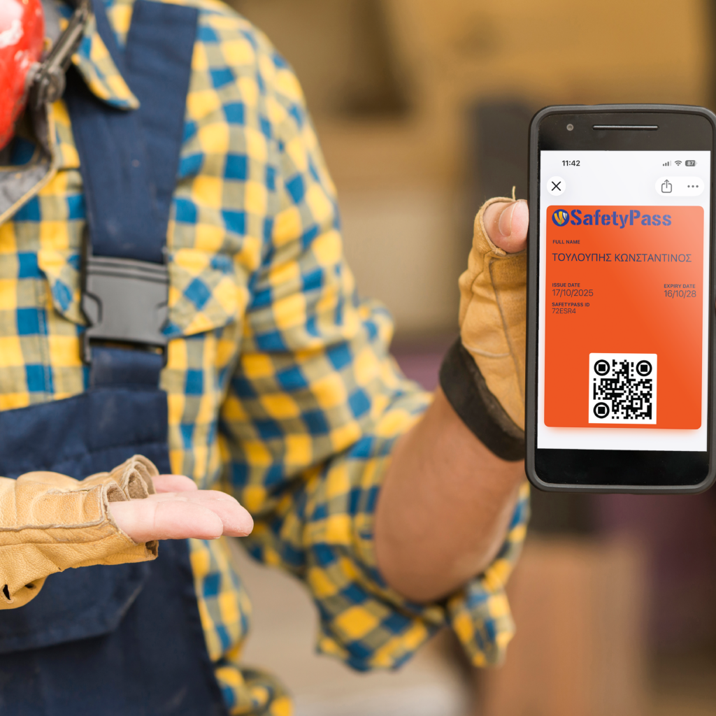 Worker showing the SafetyPass card on their phone