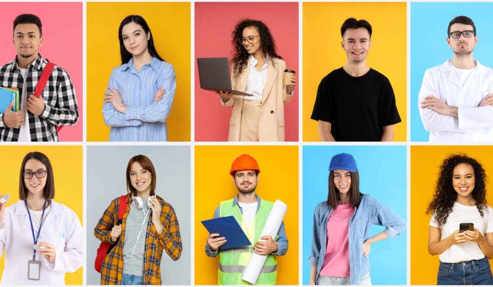 Collage of different photos for concept of different occupation